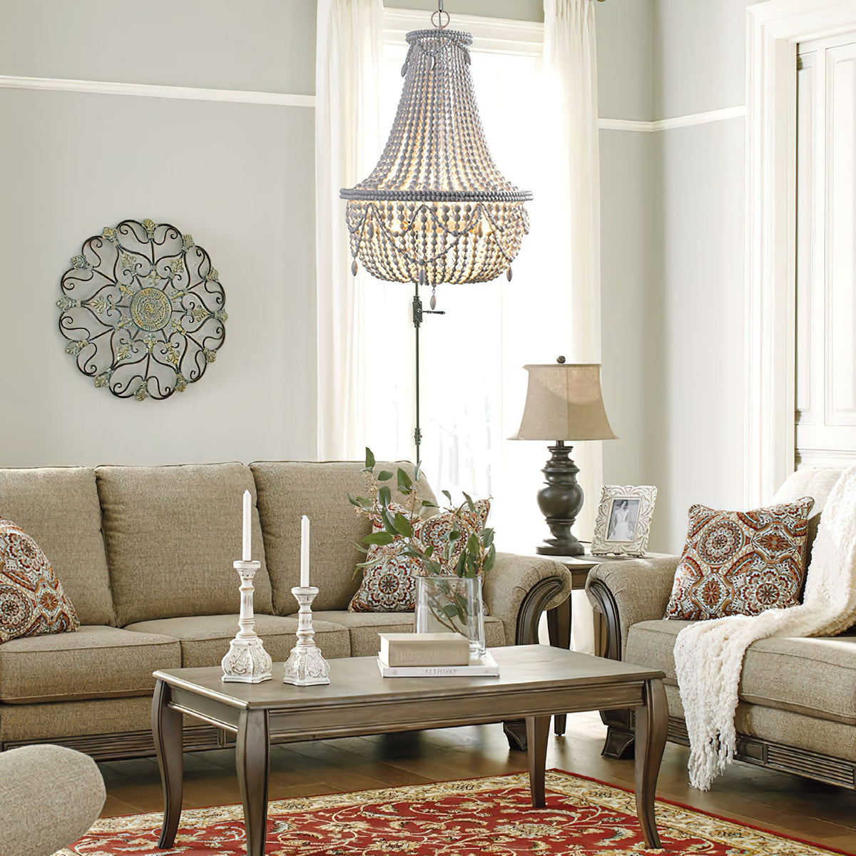 Betsey Wood Bead Chandelier – Empire Style Iron & Wooden Bead Chandelier