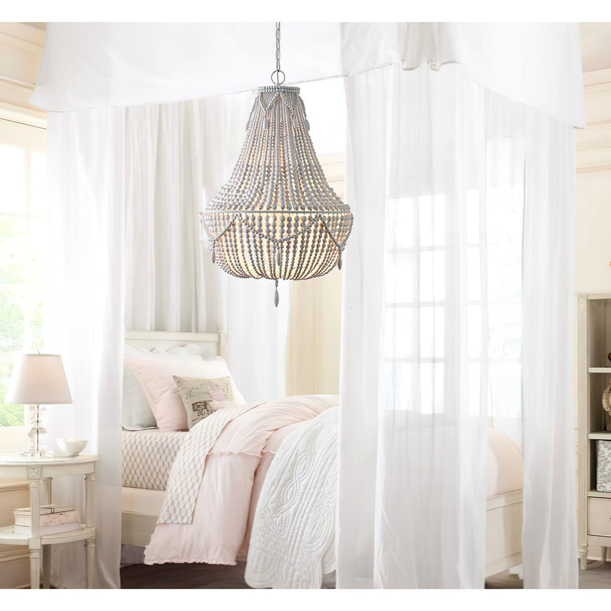 Betsey Wood Bead Chandelier – Empire Style Iron & Wooden Bead Chandelier