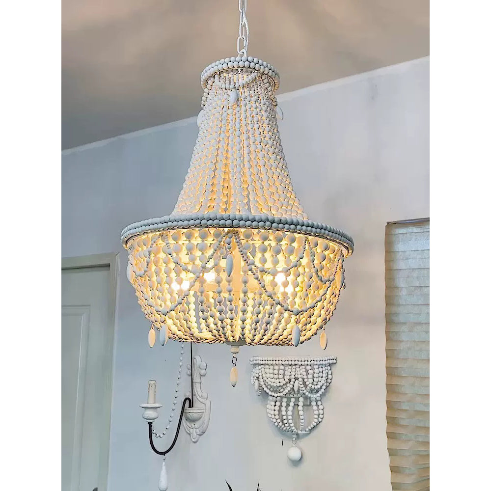 Betsey Wood Bead Chandelier – Empire Style Iron & Wooden Bead Chandelier
