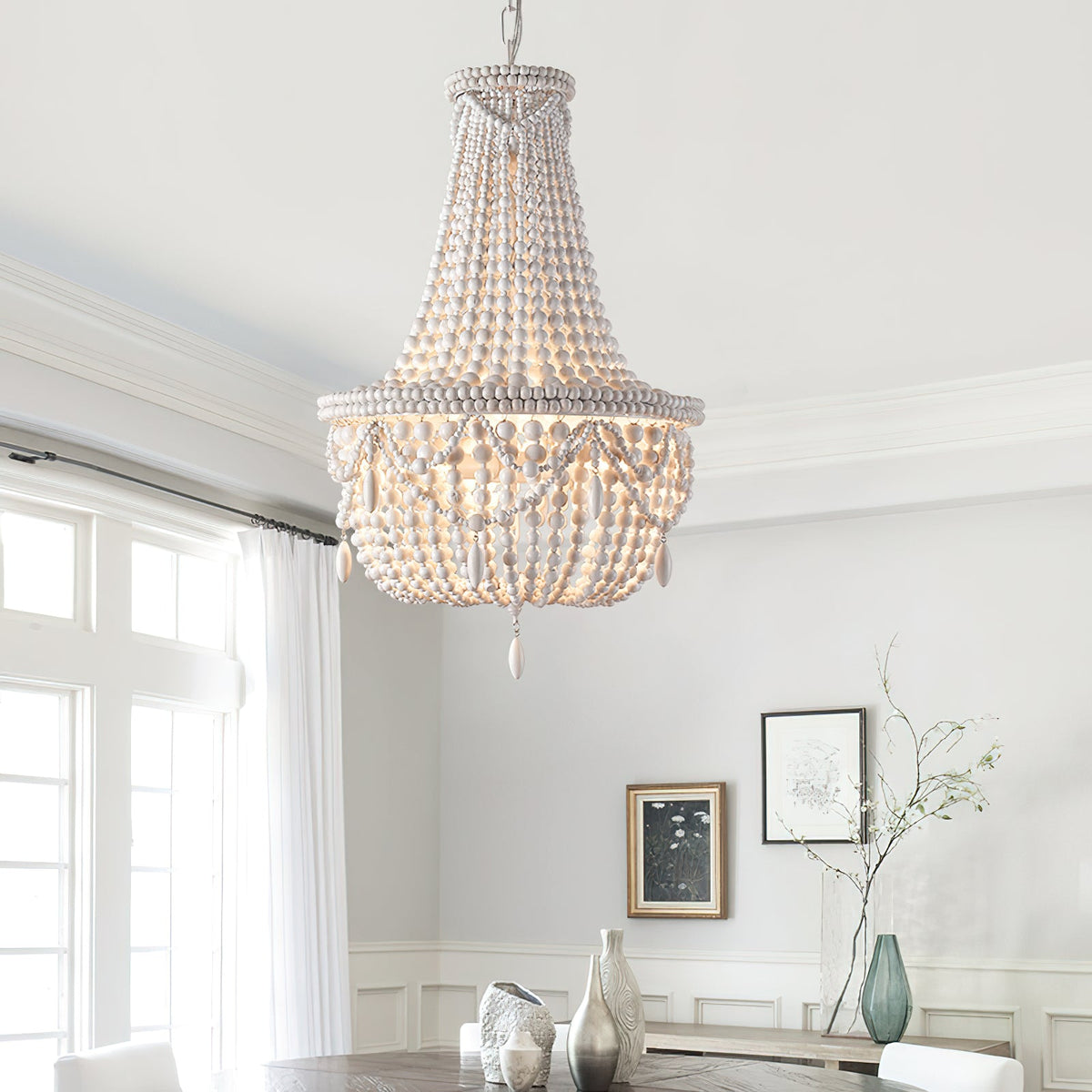 Betsey Wood Bead Chandelier – Empire Style Iron & Wooden Bead Chandelier