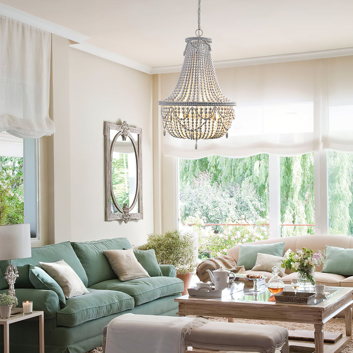 Betsey Wood Bead Chandelier – Empire Style Iron & Wooden Bead Chandelier