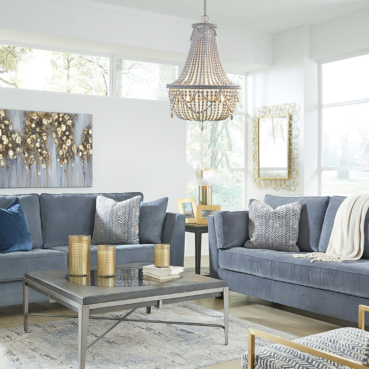 Betsey Wood Bead Chandelier – Empire Style Iron & Wooden Bead Chandelier