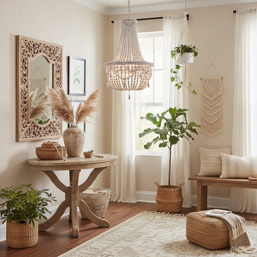 Betsey Wood Bead Chandelier – Empire Style Iron & Wooden Bead Chandelier