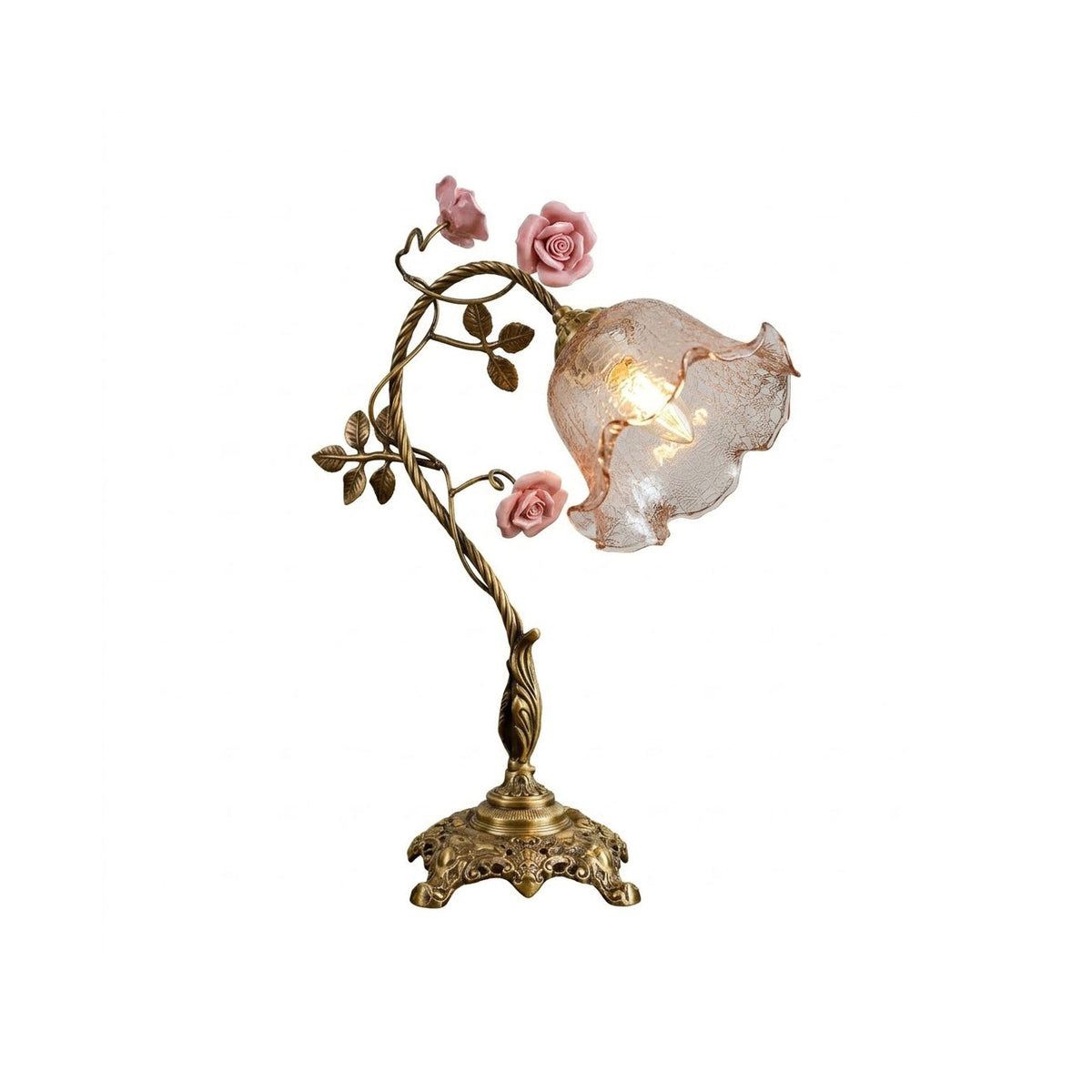 Beulah Table Lamp – Botanical Antique Bronze Brass & Ceramic Floral Accent Light