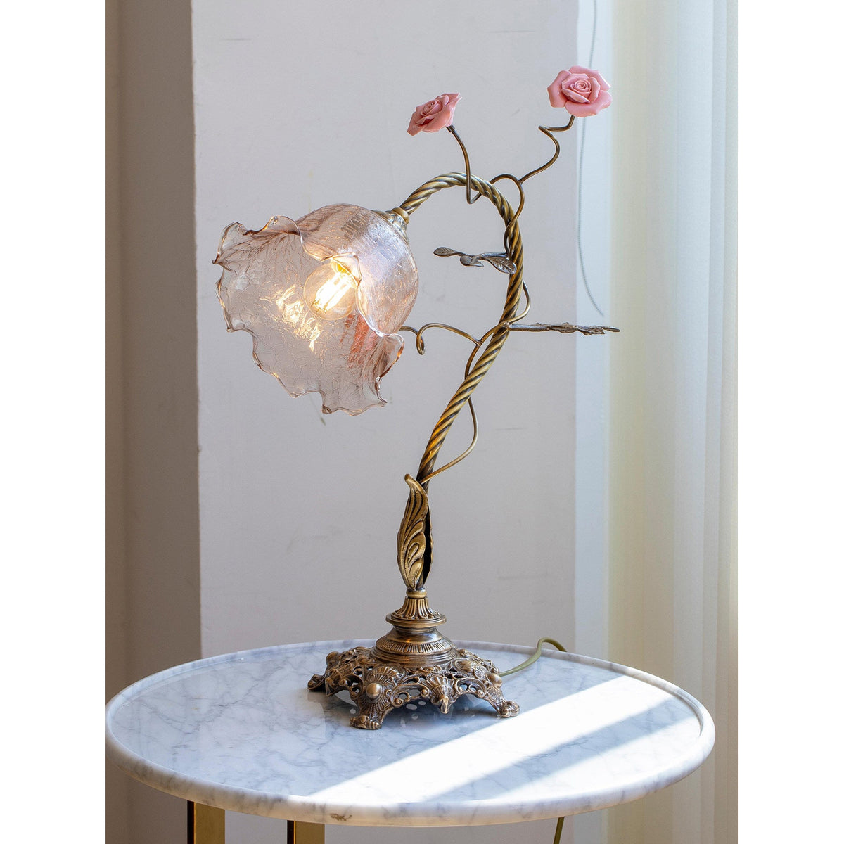 Beulah Table Lamp – Botanical Antique Bronze Brass & Ceramic Floral Accent Light