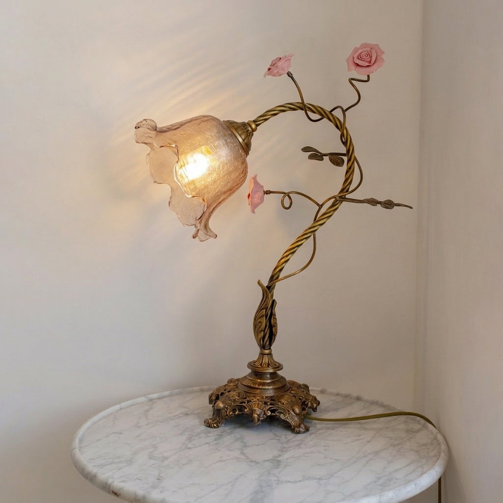 Beulah Table Lamp – Botanical Antique Bronze Brass & Ceramic Floral Accent Light