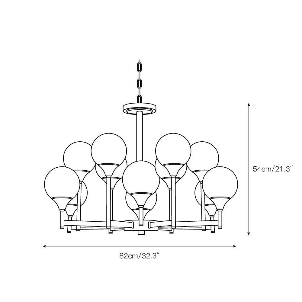 Beverly Chandelier – Retro Chic Satin Brass & Feathered White Glass Globe Chandelier