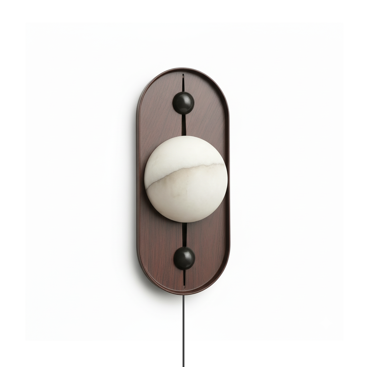 Bezel Alabaster Plug-in Wall Lamp – Walnut Finish Iron & Alabaster Corded Wall Sconce