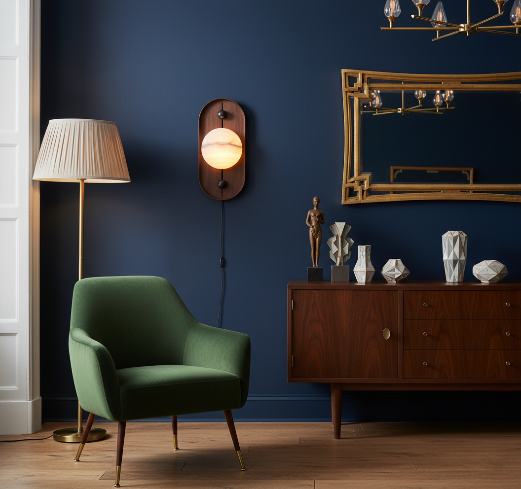 Bezel Alabaster Plug-in Wall Lamp – Walnut Finish Iron & Alabaster Corded Wall Sconce