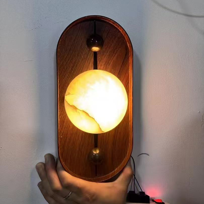 Bezel Alabaster Wall Lamp – Walnut Finish Iron & Genuine Alabaster Wall Sconce