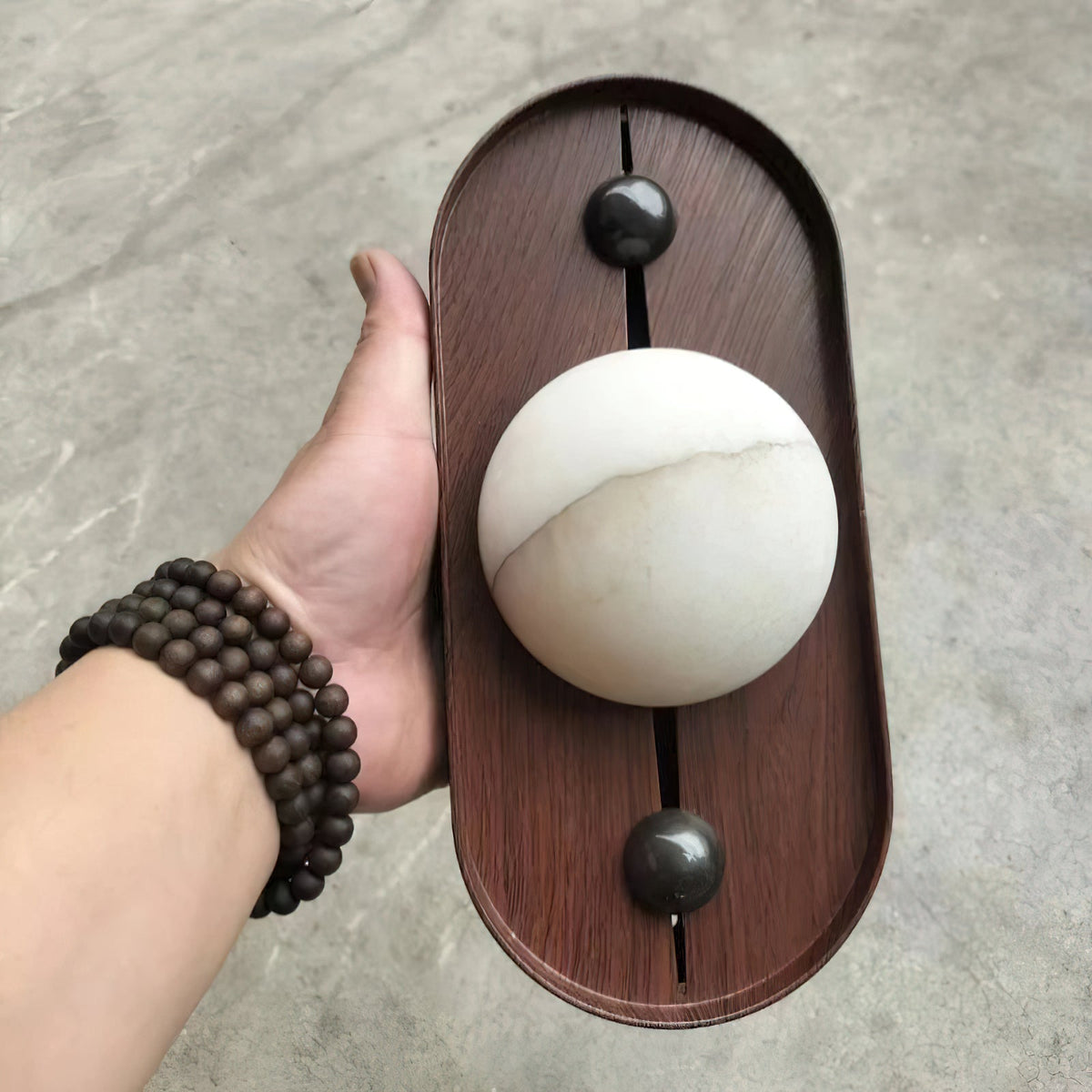 Bezel Alabaster Wall Lamp – Walnut Finish Iron & Genuine Alabaster Wall Sconce
