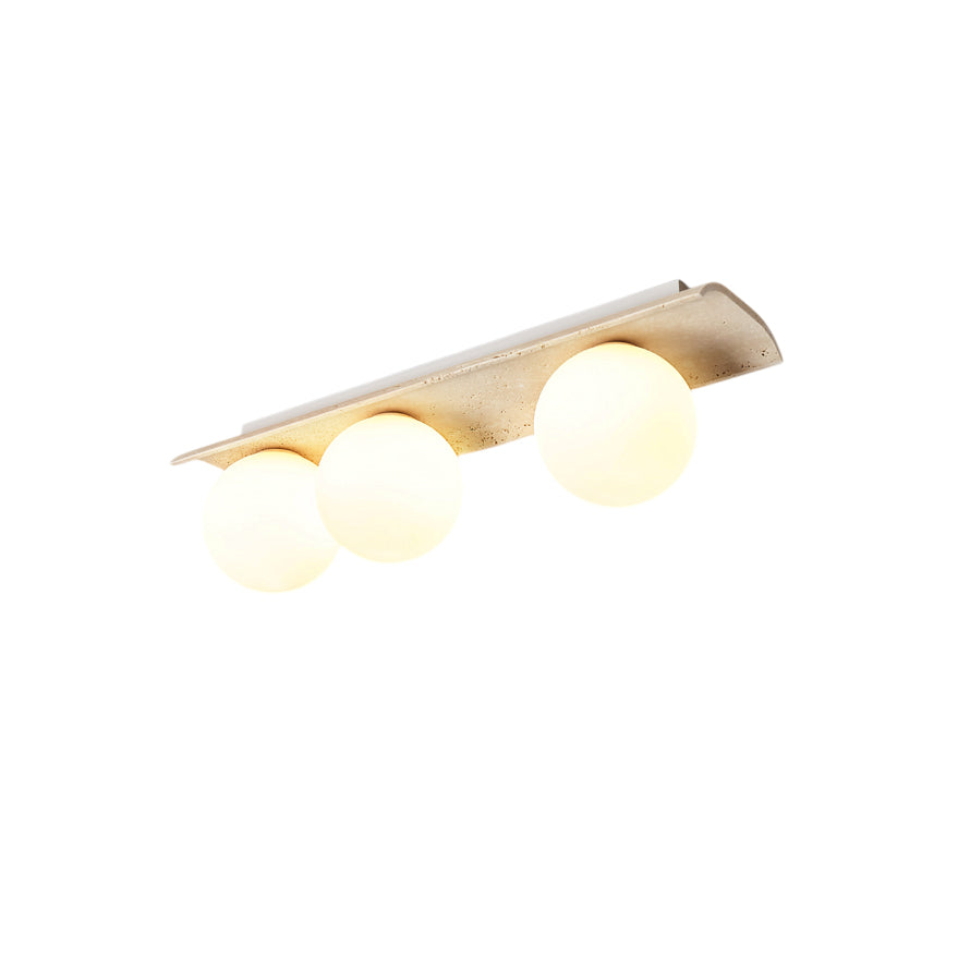 Bianca Globe Ceiling Lamp – Natural Travertine Stone & Glass Globe Ceiling Light