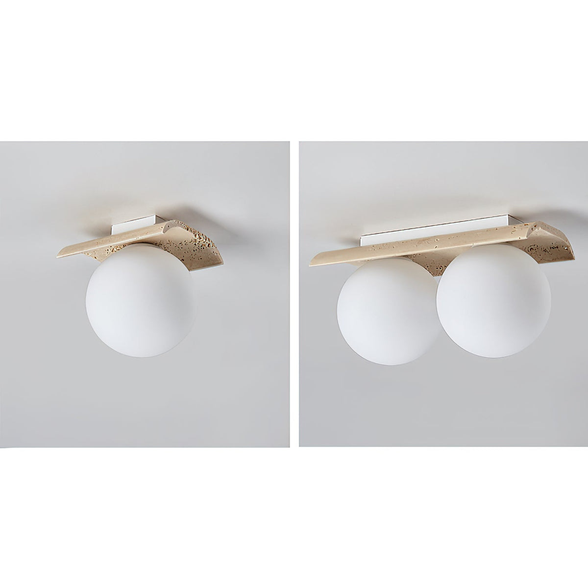 Bianca Globe Ceiling Lamp – Natural Travertine Stone & Glass Globe Ceiling Light