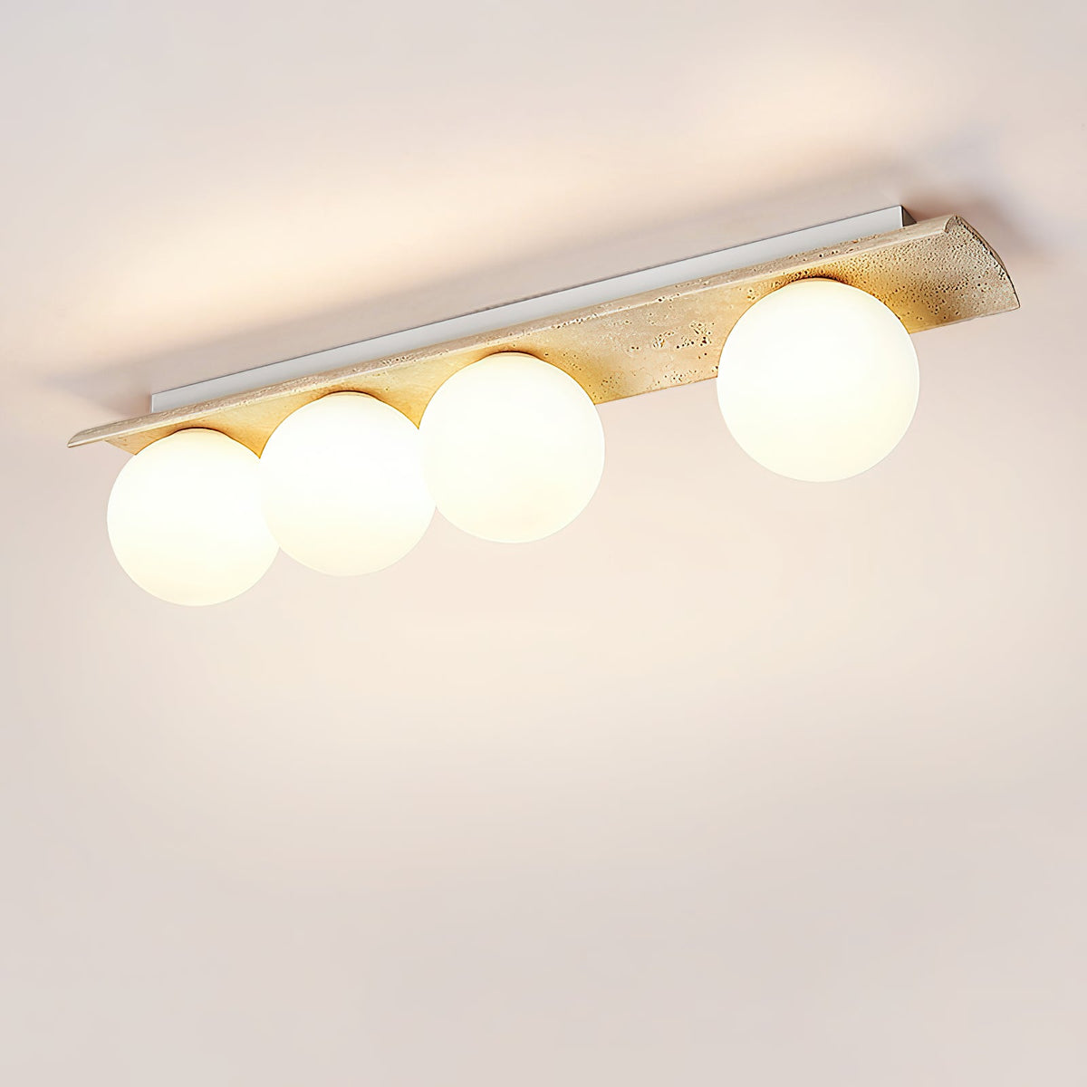 Bianca Globe Ceiling Lamp – Natural Travertine Stone & Glass Globe Ceiling Light