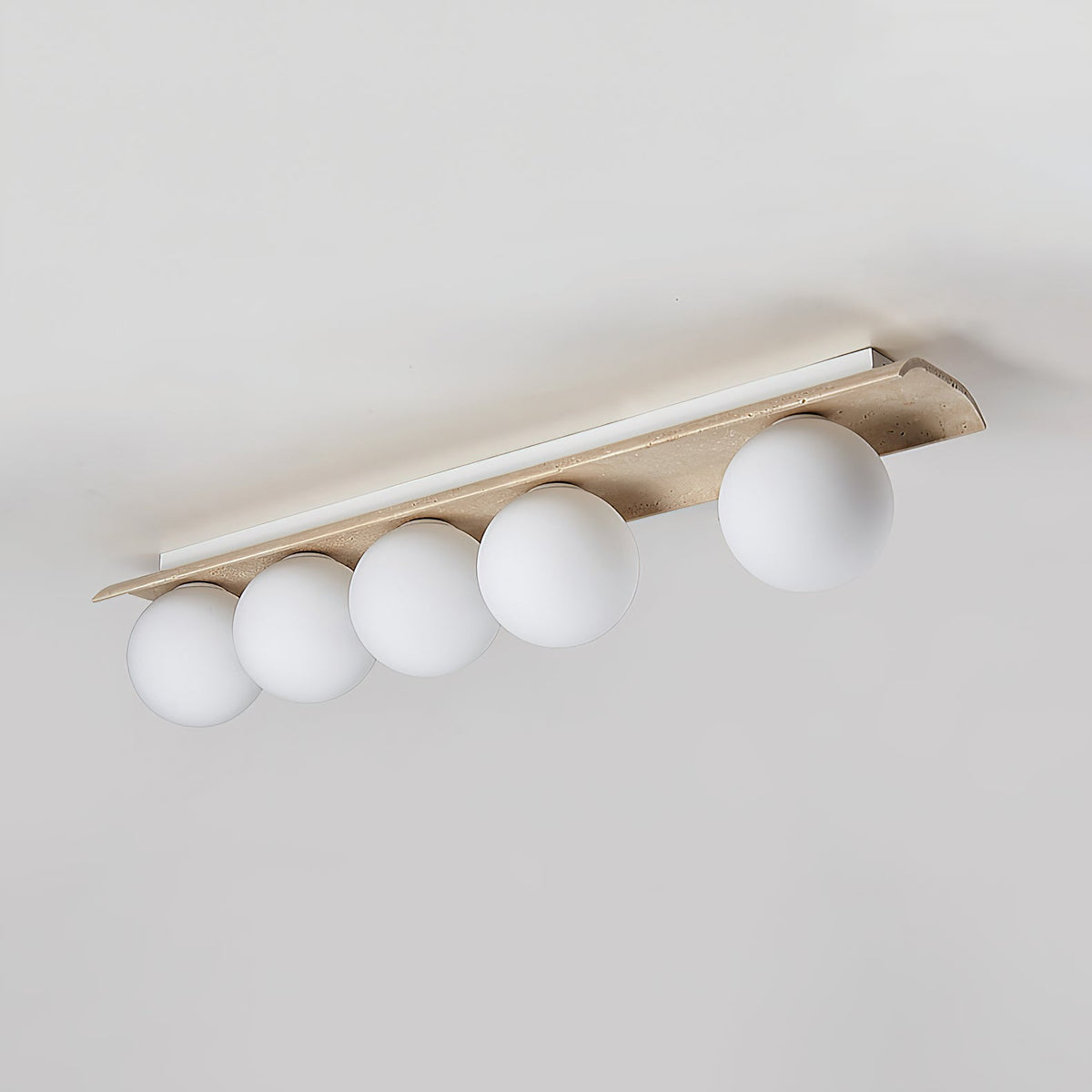 Bianca Globe Ceiling Lamp – Natural Travertine Stone & Glass Globe Ceiling Light