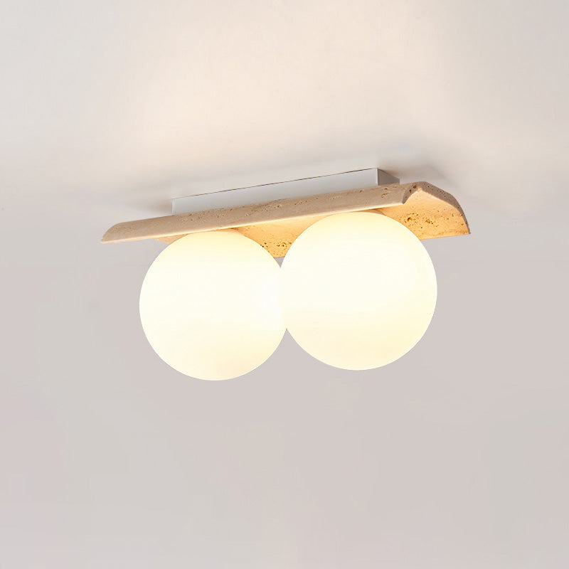 Bianca Globe Ceiling Lamp – Natural Travertine Stone & Glass Globe Ceiling Light