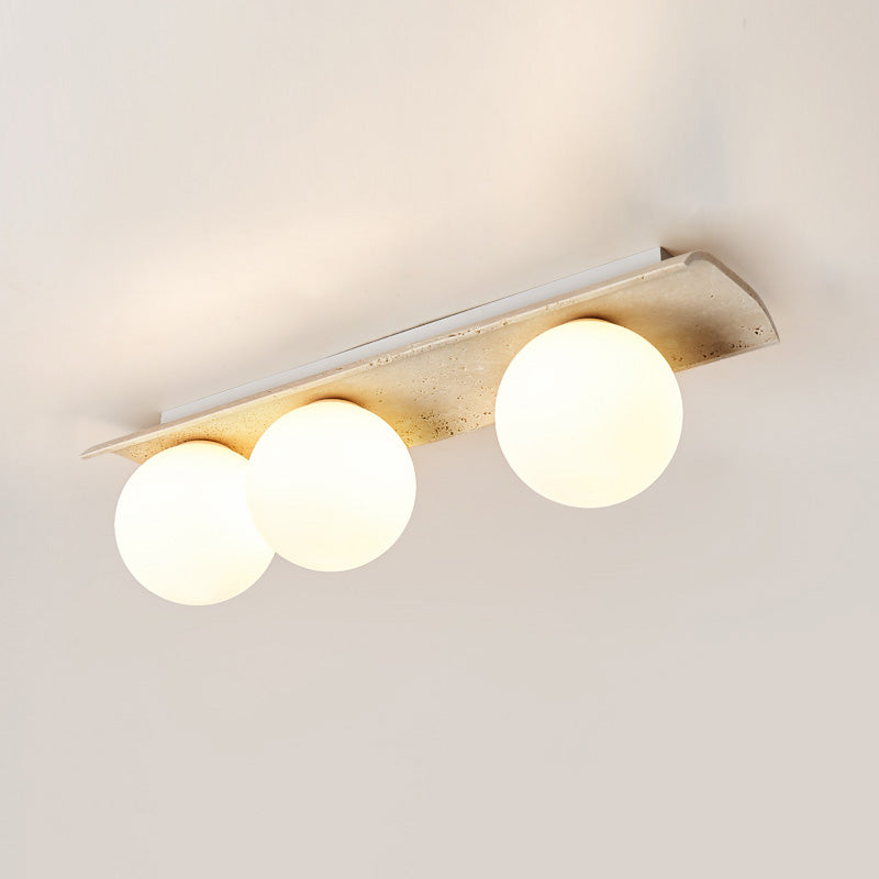 Bianca Globe Ceiling Lamp – Natural Travertine Stone & Glass Globe Ceiling Light