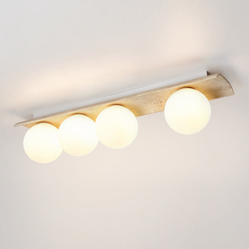 Bianca Globe Ceiling Lamp – Natural Travertine Stone & Glass Globe Ceiling Light