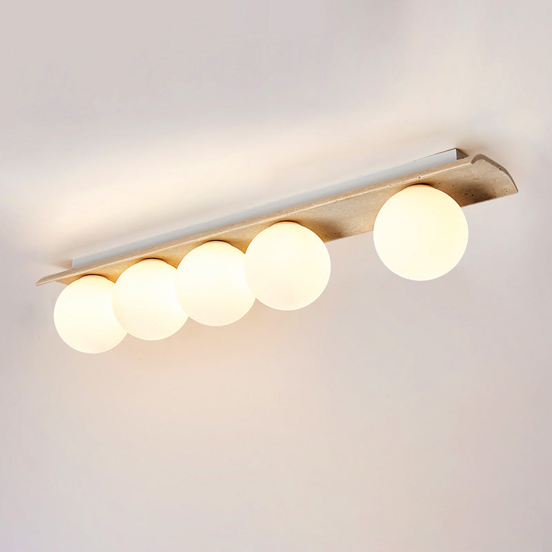 Bianca Globe Ceiling Lamp – Natural Travertine Stone & Glass Globe Ceiling Light