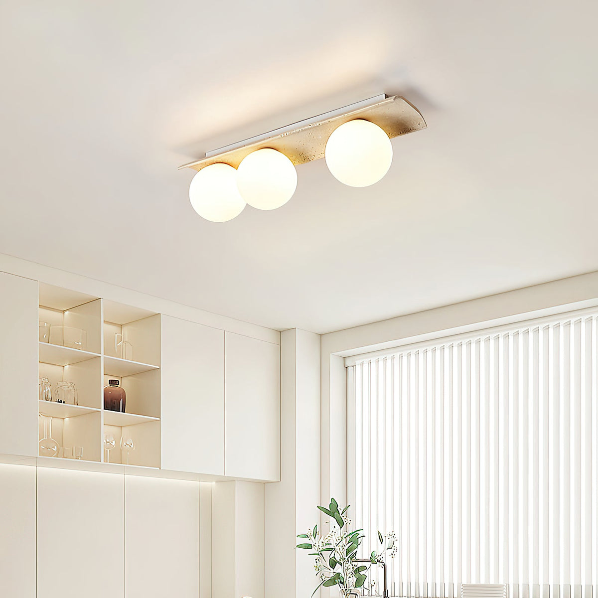 Bianca Globe Ceiling Lamp – Natural Travertine Stone & Glass Globe Ceiling Light