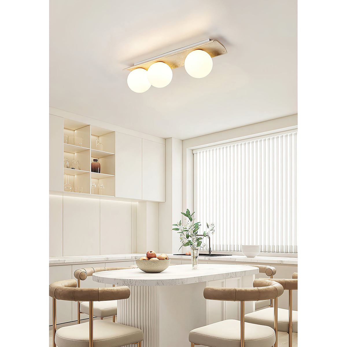 Bianca Globe Ceiling Lamp – Natural Travertine Stone & Glass Globe Ceiling Light