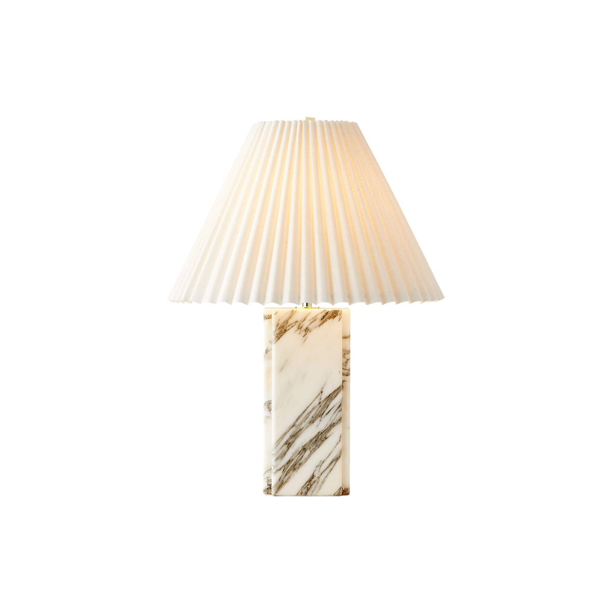 Bianca Marble Table Lamp – Red-Brown Marble, Gold Metal & Pleated Fabric Accent Light