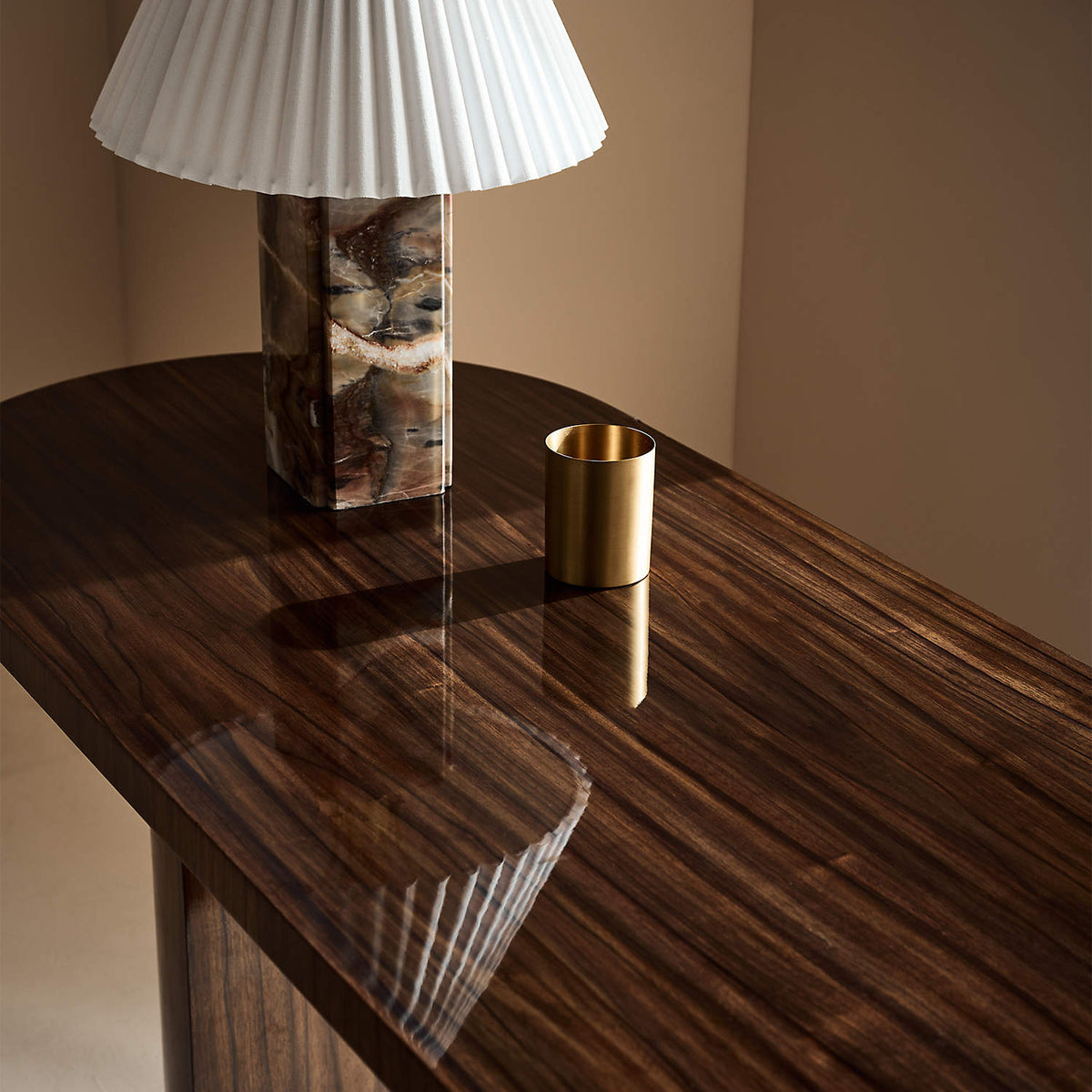 Bianca Marble Table Lamp – Red-Brown Marble, Gold Metal & Pleated Fabric Accent Light