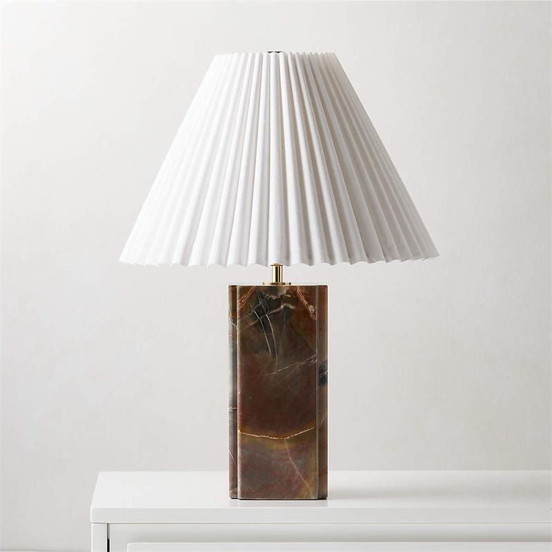 Bianca Marble Table Lamp – Red-Brown Marble, Gold Metal & Pleated Fabric Accent Light