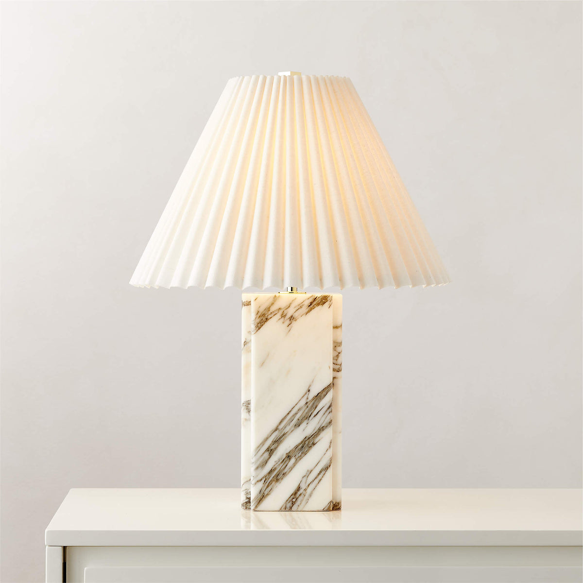 Bianca Marble Table Lamp – Red-Brown Marble, Gold Metal & Pleated Fabric Accent Light