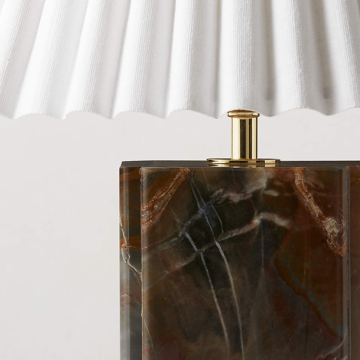 Bianca Marble Table Lamp – Red-Brown Marble, Gold Metal & Pleated Fabric Accent Light