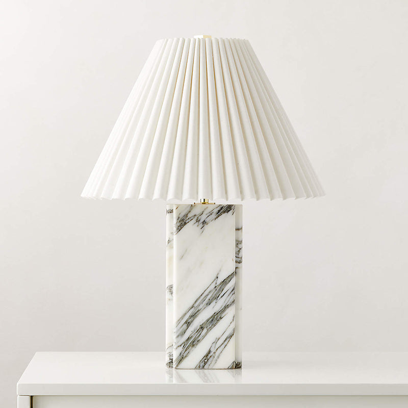 Bianca Marble Table Lamp – Red-Brown Marble, Gold Metal & Pleated Fabric Accent Light