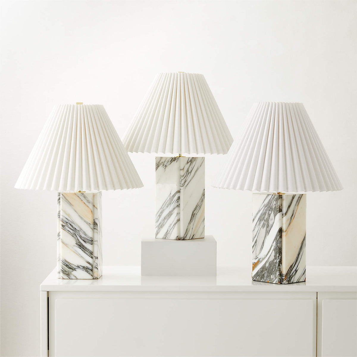 Bianca Marble Table Lamp – Red-Brown Marble, Gold Metal & Pleated Fabric Accent Light