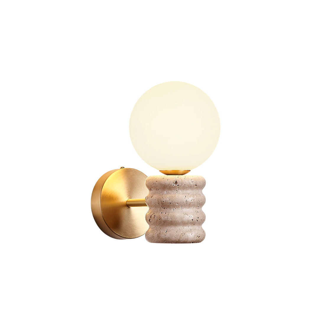Bibi Wall Lamp – Natural Travertine Stone & Glass Globe Wall Sconce