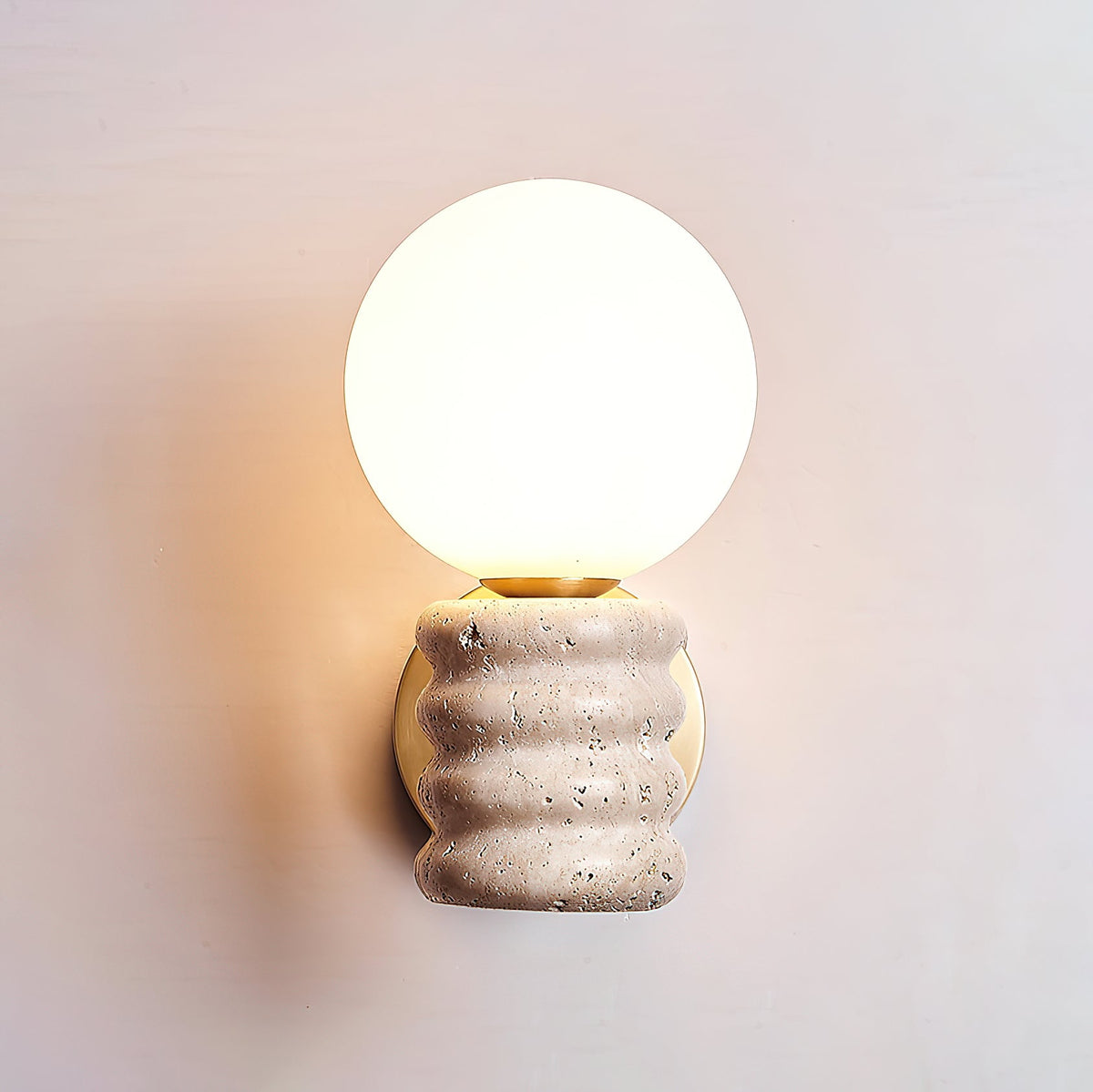 Bibi Wall Lamp – Natural Travertine Stone & Glass Globe Wall Sconce