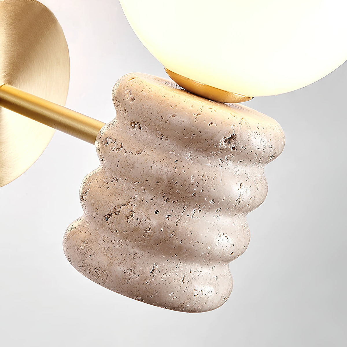 Bibi Wall Lamp – Natural Travertine Stone & Glass Globe Wall Sconce