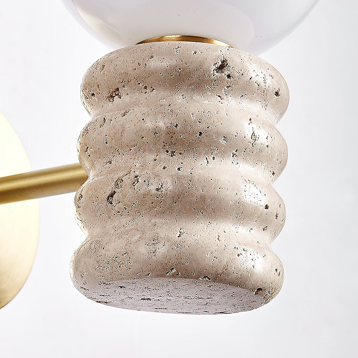 Bibi Wall Lamp – Natural Travertine Stone & Glass Globe Wall Sconce