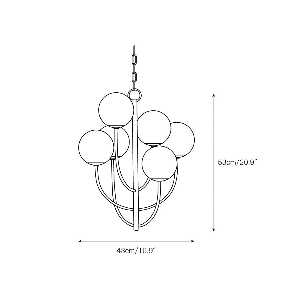 Bijou Chandelier – Mid-Century Brass & White Glass Globe Chandelier
