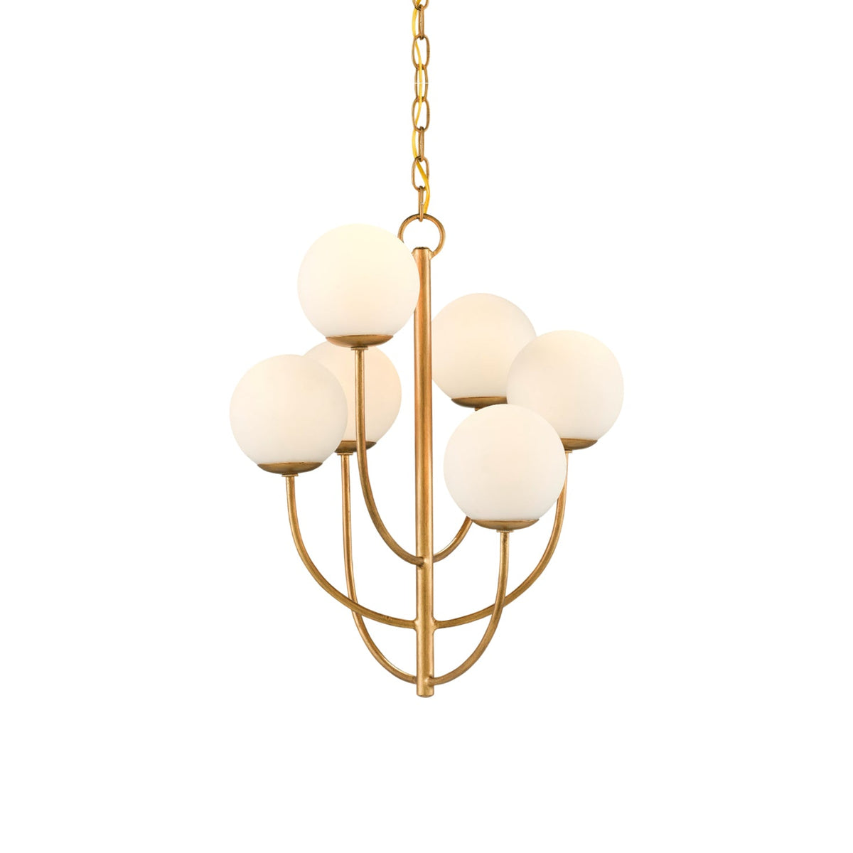 Bijou Chandelier – Mid-Century Brass & White Glass Globe Chandelier