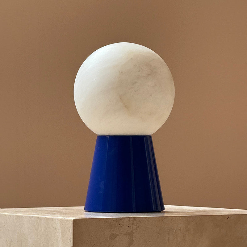 Bilia Mini Table Lamp – Rechargeable Geometric Metal & Alabaster Cordless Accent Light