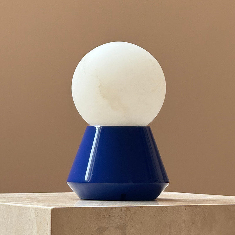 Bilia Mini Table Lamp – Rechargeable Geometric Metal & Alabaster Cordless Accent Light