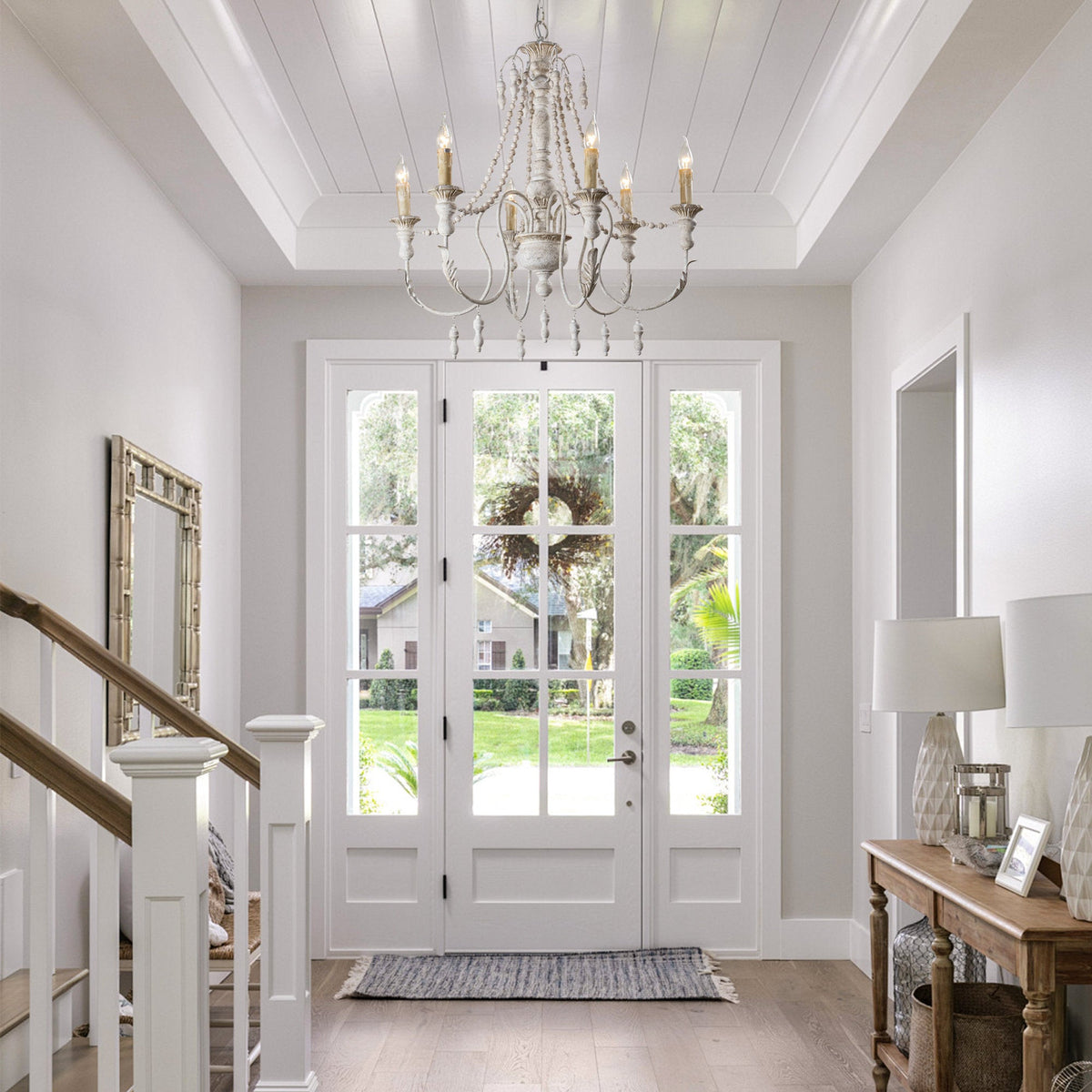 Billiter Wooden Chandelier – Handcrafted Distressed Wood & Rust Metal French Country Chandelier