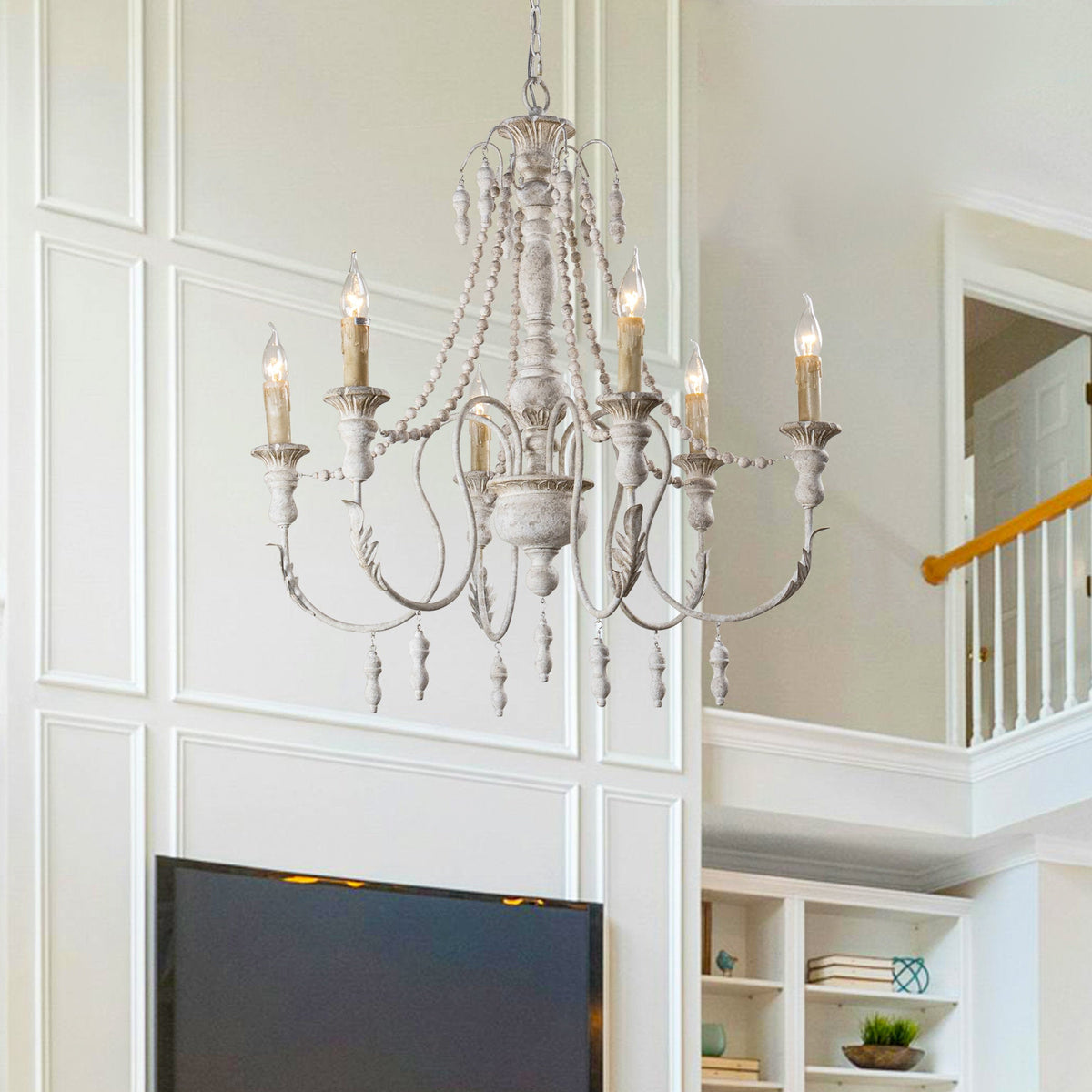 Billiter Wooden Chandelier – Handcrafted Distressed Wood & Rust Metal French Country Chandelier