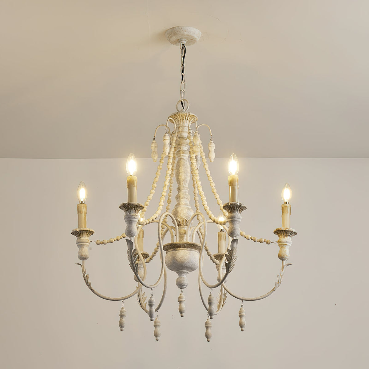 Billiter Wooden Chandelier – Handcrafted Distressed Wood & Rust Metal French Country Chandelier