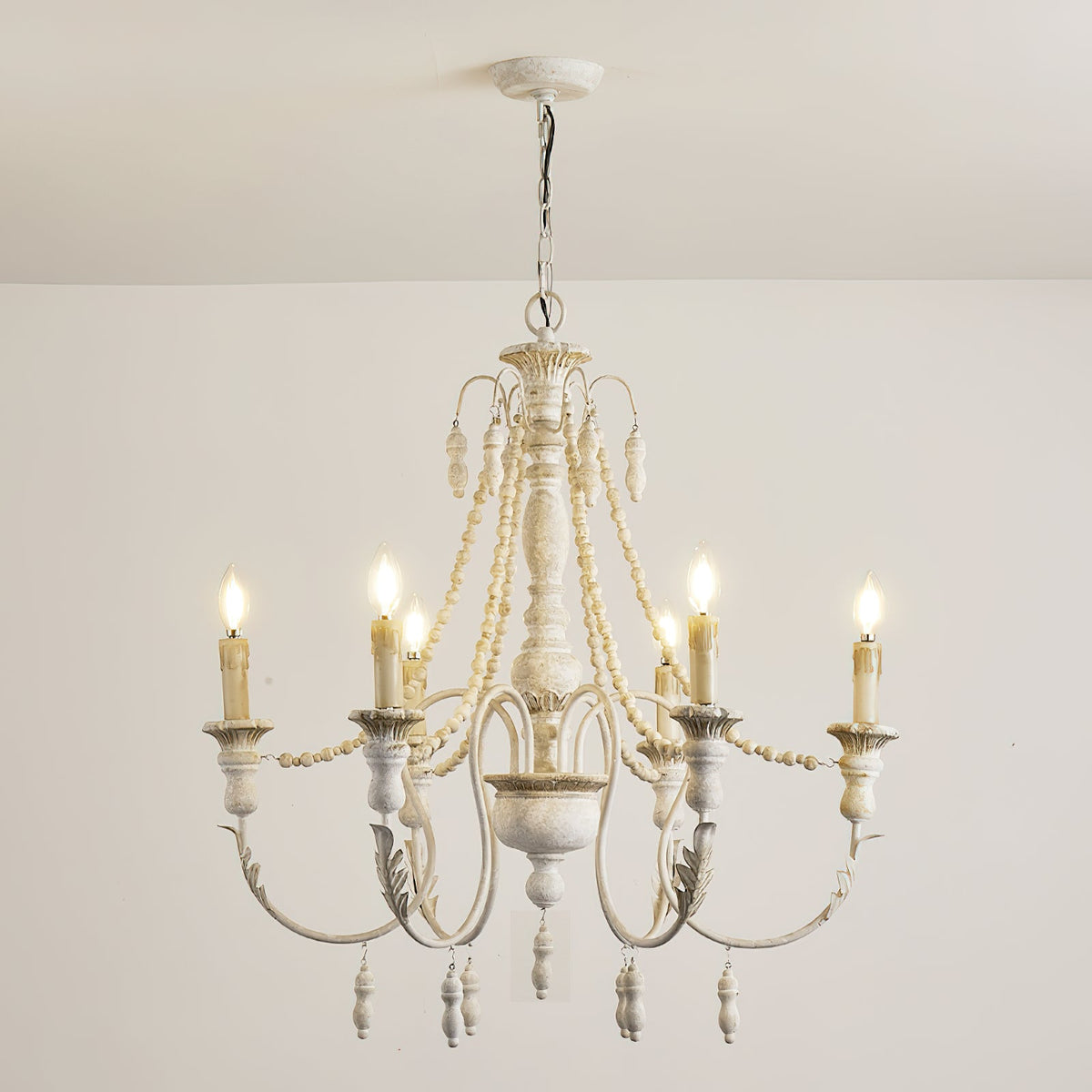 Billiter Wooden Chandelier – Handcrafted Distressed Wood & Rust Metal French Country Chandelier