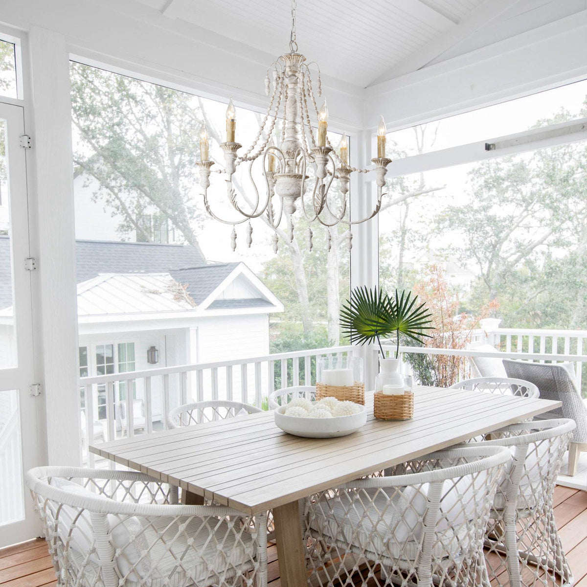 Billiter Wooden Chandelier – Handcrafted Distressed Wood & Rust Metal French Country Chandelier