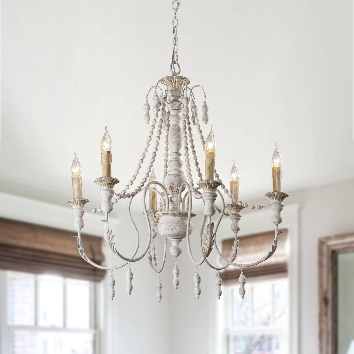 Billiter Wooden Chandelier – Handcrafted Distressed Wood & Rust Metal French Country Chandelier