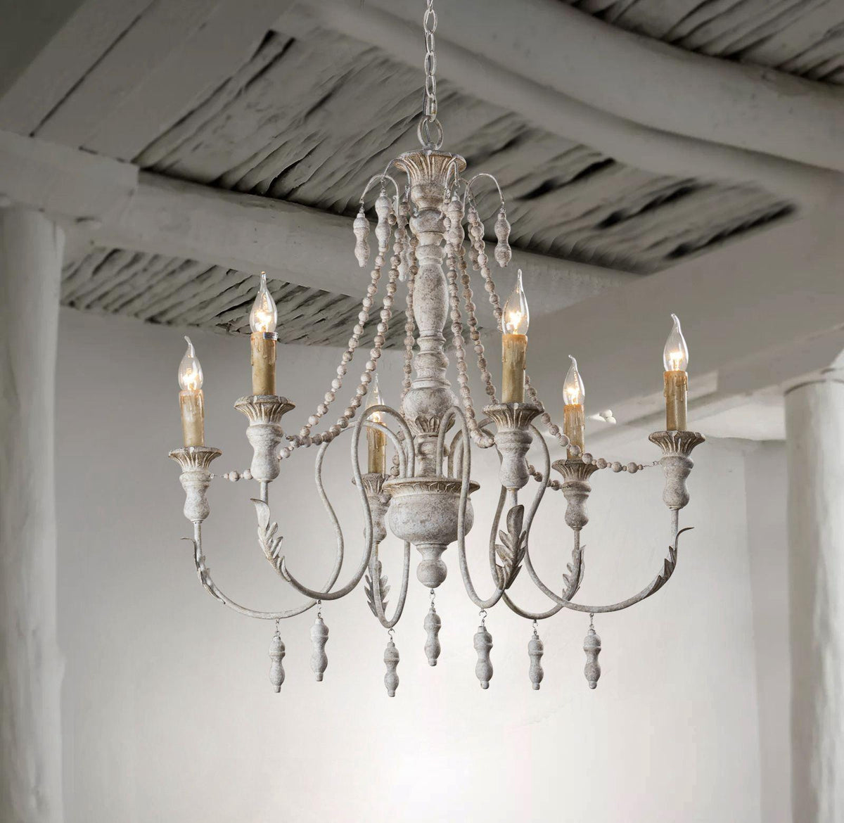 Billiter Wooden Chandelier – Handcrafted Distressed Wood & Rust Metal French Country Chandelier