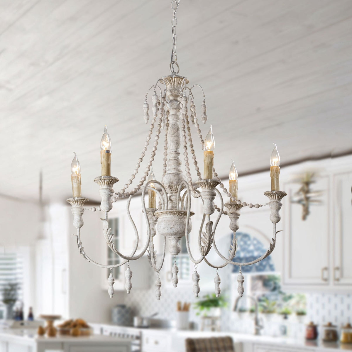 Billiter Wooden Chandelier – Handcrafted Distressed Wood & Rust Metal French Country Chandelier