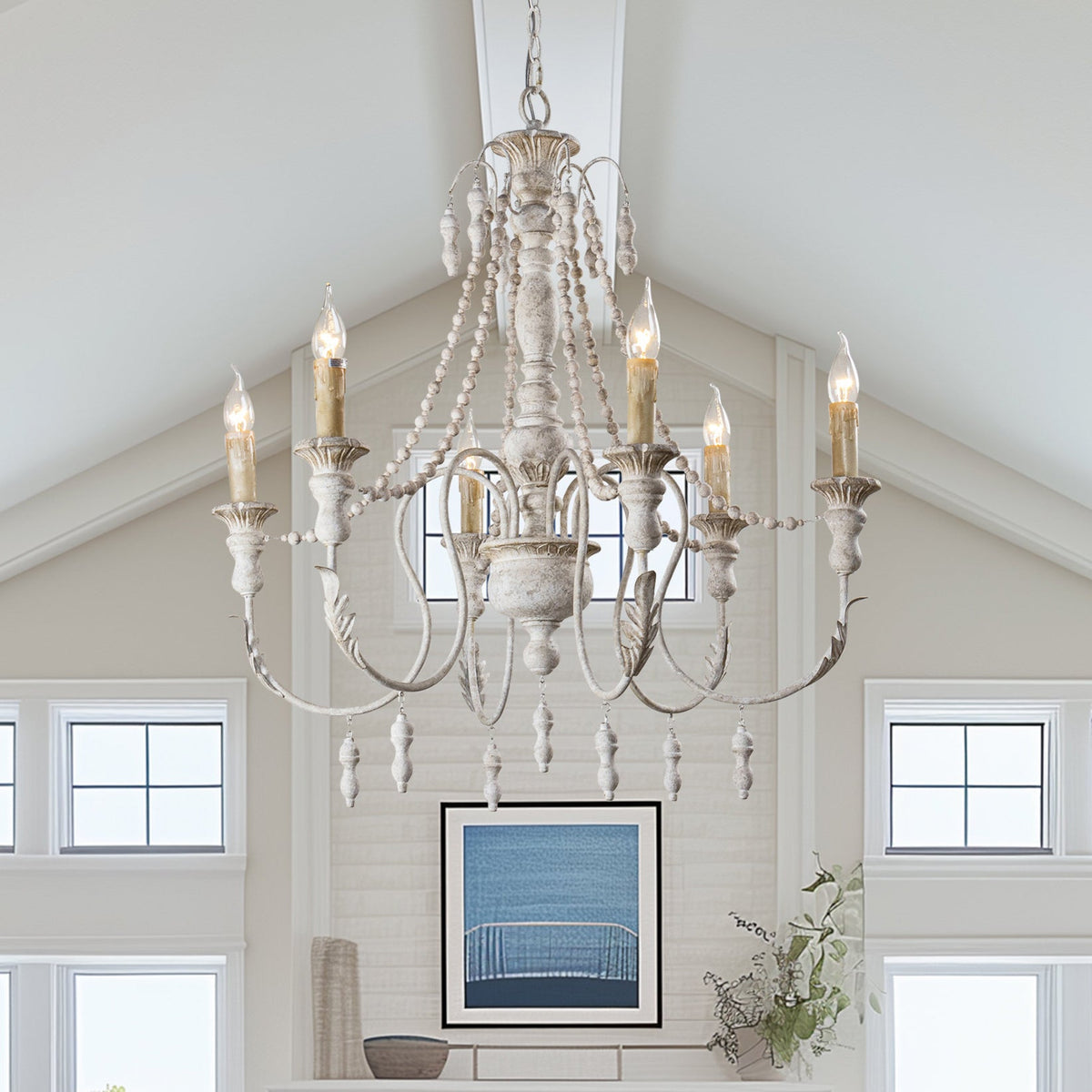 Billiter Wooden Chandelier – Handcrafted Distressed Wood & Rust Metal French Country Chandelier
