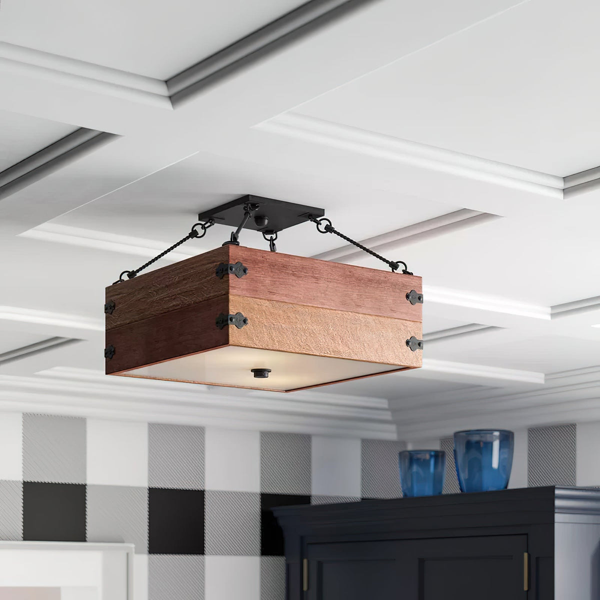 Billycart Semi-Flush Ceiling Lamp – American Country Solid Wood & Acrylic Ceiling Light